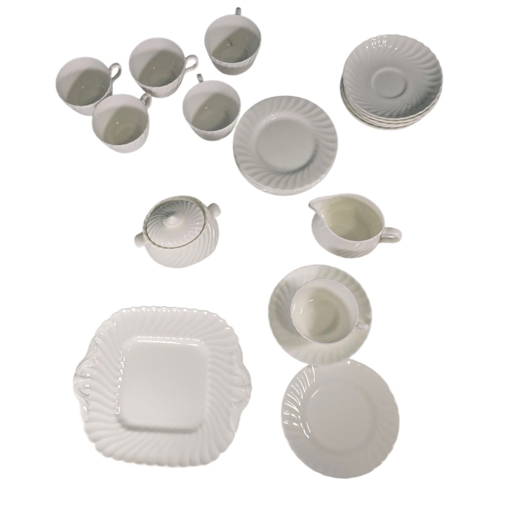 Minton White Fife Fine Bone China Tea Place Setting For 5 England Vintage‎